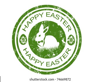 happy easter stamp with bunny with bow tie inside,vector illustration