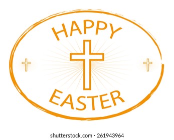 happy easter stamp with cross border isolated on white background vector illustration