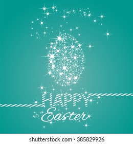 Happy Easter stars egg sea green background