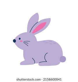 Happy Easter Sticker. Bright icon with cute purple rabbit or bunny. Symbol of traditional Christian holiday. Designs for greeting card. Cartoon flat vector illustration isolated on white background