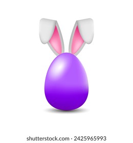 Happy Easter sticker. Bright purple 3D Easter egg with bunny ears. vector illustration