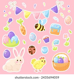 Happy easter sticker element set