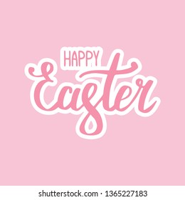 Happy Easter Sticker Lettering. Isolated. Hand drawn graphic. Template for card, banner, logo etc.
