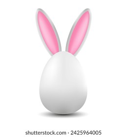 Happy Easter sticker. White 3D Easter egg with bunny ears. vector illustration