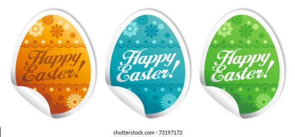 Happy Easter Stickers In Form Of Eggs.