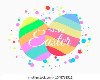 Happy Easter. Striped Easter eggs on the background of colored dots. Vector illustration