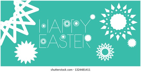 Happy Easter - stylish hand drawn lettering on turquoise background. Flat vector illustration for invitations, greetings, prints, cards, posters, flyer, banners, easter design and decoration, web.