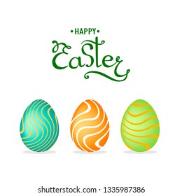 Happy easter. Stylized hand drawing eggs with linear patterns. Vector illustration on white background