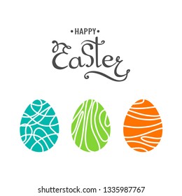 Happy easter. Stylized hand drawing eggs with linear patterns.