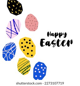 Happy Easter stylized texture colorful easter eggs illustration in cutting style isolated on white