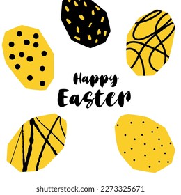 Happy Easter stylized texture colorful easter eggs illustration in cutting style  yellow black color isolated on white