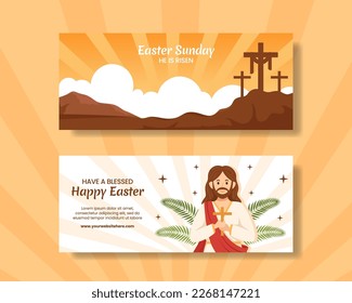 Happy Easter Sunday Day Horizontal Banner Flat Cartoon Hand Drawn Templates Background Illustration