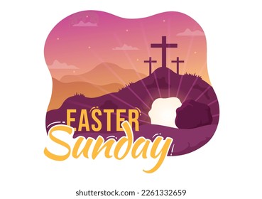 Frohe Ostersonntagsillustration mit Jesus, er ist Risen und Feier der Auferstehung für Web-Banner oder Landing Page in handgezeichneten Vorlagen