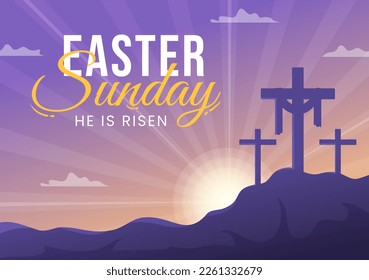 Happy Easter Sunday Day Illustration with Jesus, He is Risen and Celebration of Resurrection for Web Banner or Landing Page in Hand Drawn Templates - Shutterstock ID 2261332679