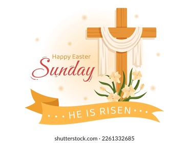 Happy Easter Sunday Day Illustration with Jesus, He is Risen and Celebration of Resurrection for Web Banner or Landing Page in Hand Drawn Templates