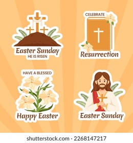 Happy Easter Sunday Day Label Flat Cartoon Hand Drawn Templates Background Illustration