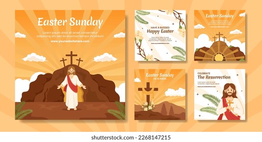 Happy Easter Sunday Day Social Media Post Flat Cartoon Hand Drawn Templates Background Illustration