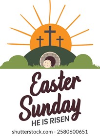 Happy Easter Sunday he is risen christian tomb grave vector on a white background