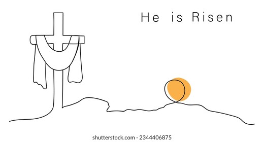 Happy Easter Sunday theme line art, vector , illustration. White background. Christian banner or Design Card for Easter. Christ is Risen. Vector illustration on the religious theme.