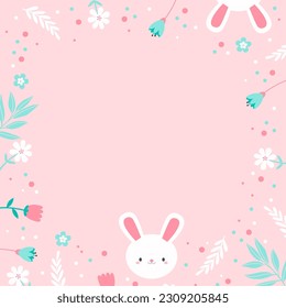 happy easter or super cute little girl vector background with bunny
