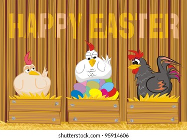 happy easter - suprised poultry and easter eggs