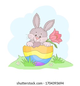 Feliz sorpresa de Pascua. Conejo en huevo