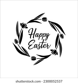 Happy Easter SVG, Happy Easter floral wreath svg, Easter circle monogram svg, Spring wreath flower svg, Floral frame svg