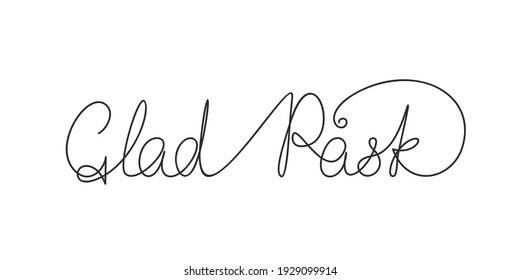 Happy Easter Swedish calligraphy lettering Continuous one line drawing, Handwritten inscription made of one line, Vector minimalist illustration, Design element for Easter holidays in Swedish language