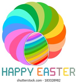 Happy Easter - Swirling colorful easter eggs with retro pixel message. Isolated on white.