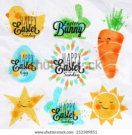 Download Happy Easter Symbols Painted Color Pastel Stock Vector ...