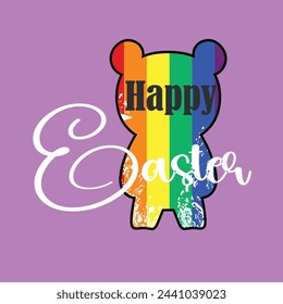 Happy easter. Teddy bear silhouette t-shirt design with rainbow colors. Gay pride.. sstkEaster