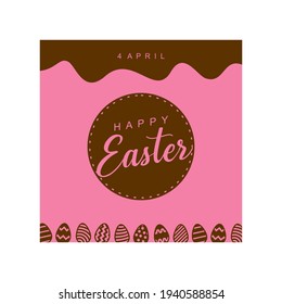 Happy Easter Template, Brown And Pink With Easter Eggs
