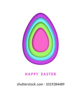 Happy easter template with  colorful eggs cut from paper.  Vector flat design poster, greeting  card, background.