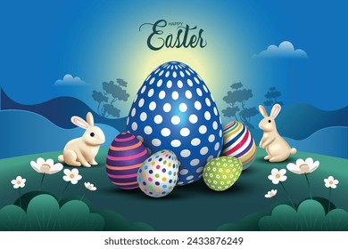 happy Easter template. colorful eggs and rabbit. abstract vector illustration design.