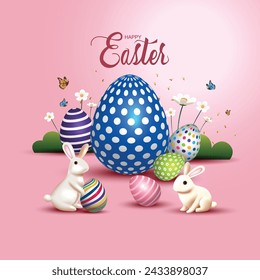 happy Easter template. colorful eggs and rabbit. abstract  vector illustration design.