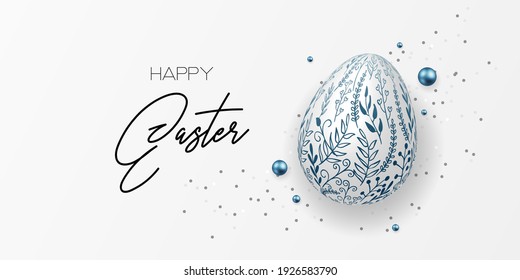 Happy easter template with eggs, dotted gold background. Vector illustration. Design layout for invitation, card, menu, flyer, banner, poster, voucher. Elegant design