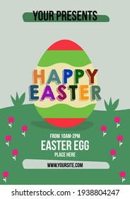 Happy Easter template for flyer,poster,banner with flower eggs and colorful background - vector illustration