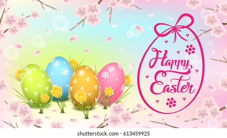 Happy easter template. Tv size banner. Vector clip art illustration.