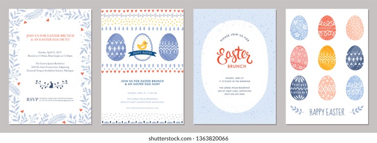 Happy Easter templates with decorative eggs. 