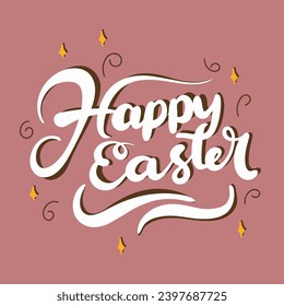 Cartel de texto Feliz Pascua. Escritura a mano Composición cuadrada de Happy Easter Banner. Arte vector dibujado a mano.