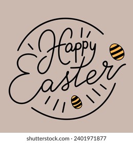 Happy Easter text banner. Handwriting inscription, Happy Easter color square composition. Hand drawn vector art 