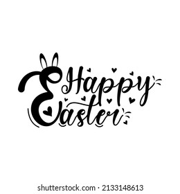 Feliz texto de Pascua en blanco y negro. Happy Easter Hand dibujado en caligrafía Vector Illustración