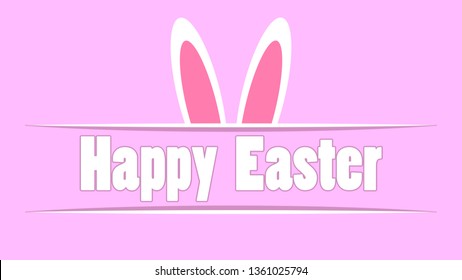 happy easter text and bunny ears on pink background