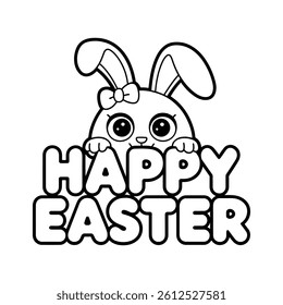 Happy Easter Text with Bunny Ears Icon – Festive Holiday Greeting Design