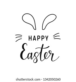 Happy easter text calligraphy.Brush lettering composition bunny of holiday.