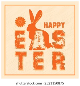Happy Easter text decorated with cute bunnies. Easter celebration with rabbit silhouette. Easter 2025 concept. Flat vector illustration.