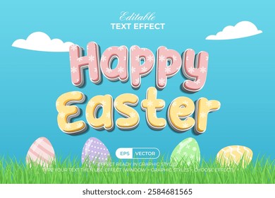 Happy Easter Text Effect 3D Fun Style. Editable Text Effect Flower Texture Pattern Inside Text.