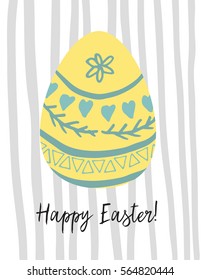 Happy Easter text with egg on the hand drawn textures.Art for greeting card