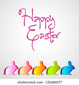 Happy Easter text with five rabbit Bunny on white Background - Vector illustration card