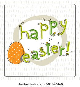 Happy Easter text, holiday greeting card. Typography on background, lettering. Spring celebration vector illustration. 